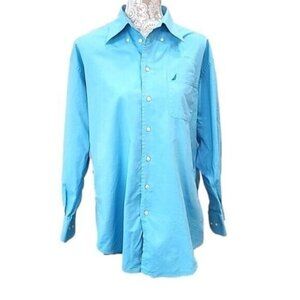 Nautica Shirt Vintage Oxford Blue Long Sleeve Casual Button Down Men's 16 32/33